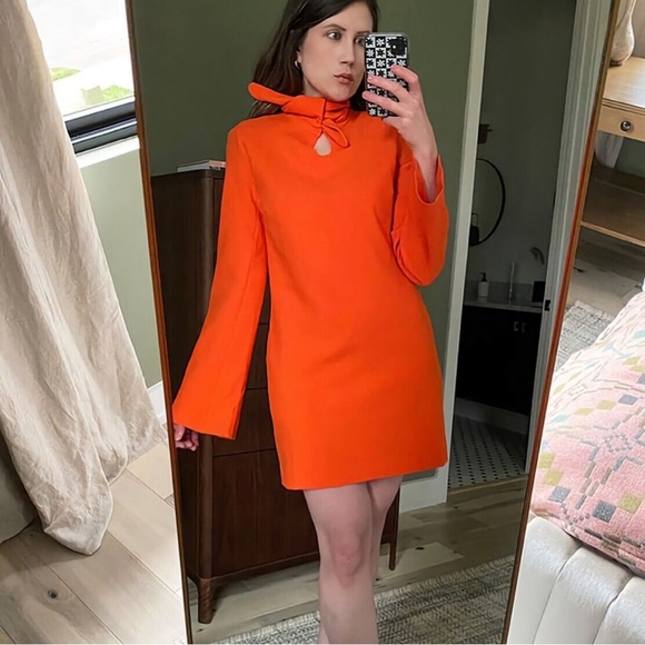 ZARA Tied Neon Orange Mini Dress BNWT - Picture 7 of 8